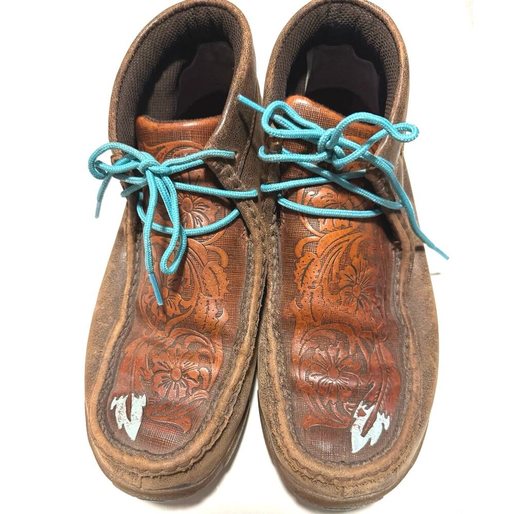 Twisted X Women’s 9.5 M Brown Turquoise Leather Driving Mocassins Moc Shoes